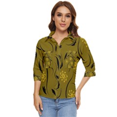 Folk Flowers Print Floral Pattern Ethnic Art Women s Quarter Sleeve Pocket Shirt