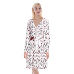 Folk Flowers Print Floral Pattern Ethnic Art Long Sleeve Velvet Front Wrap Dress by Eskimos