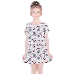 Folk Flowers Print Floral Pattern Ethnic Art Kids  Simple Cotton Dress by Eskimos