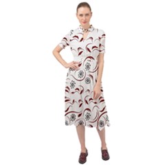 Folk Flowers Print Floral Pattern Ethnic Art Keyhole Neckline Chiffon Dress by Eskimos