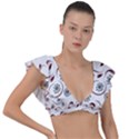 Folk flowers print Floral pattern Ethnic art Plunge Frill Sleeve Bikini Top View1