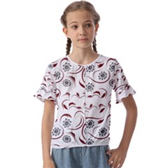 Folk Flowers Print Floral Pattern Ethnic Art Kids  Cuff Sleeve Scrunch Bottom Tee