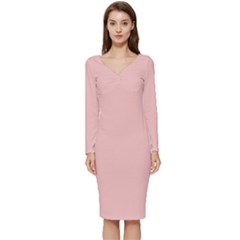 Gossamer Pink Long Sleeve V-neck Bodycon Dress 