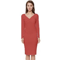 Poinciana Long Sleeve V-neck Bodycon Dress 