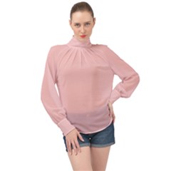 Gossamer Pink High Neck Long Sleeve Chiffon Top