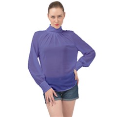 Very Peri High Neck Long Sleeve Chiffon Top