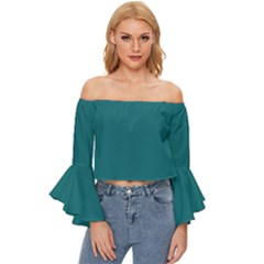 Harbor Blue Off Shoulder Flutter Bell Sleeve Top