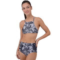 Black And White Debris Texture Print High Waist Tankini Set by dflcprintsclothing