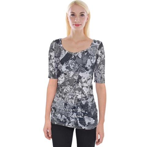 Black And White Debris Texture Print Wide Neckline Tee by dflcprintsclothing