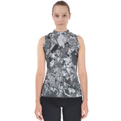 Black And White Debris Texture Print Mock Neck Shell Top by dflcprintsclothing