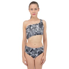 Black And White Debris Texture Print Spliced Up Two Piece Swimsuit