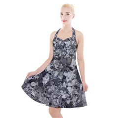 Black And White Debris Texture Print Halter Party Swing Dress 