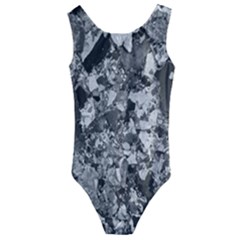 Black And White Debris Texture Print Kids  Cut-out Back One Piece Swimsuit