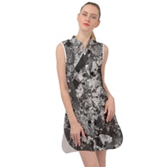 Black And White Debris Texture Print Sleeveless Shirt Dress