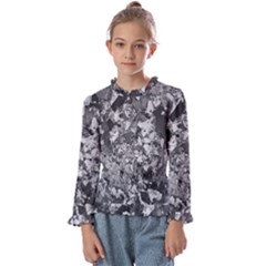 Black And White Debris Texture Print Kids  Frill Detail Tee