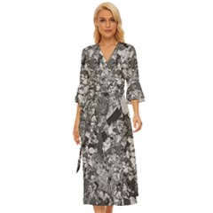 Black And White Debris Texture Print Midsummer Wrap Dress