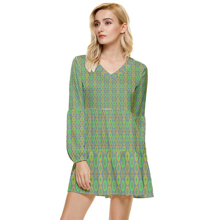 Found It Tiered Long Sleeve Mini Dress