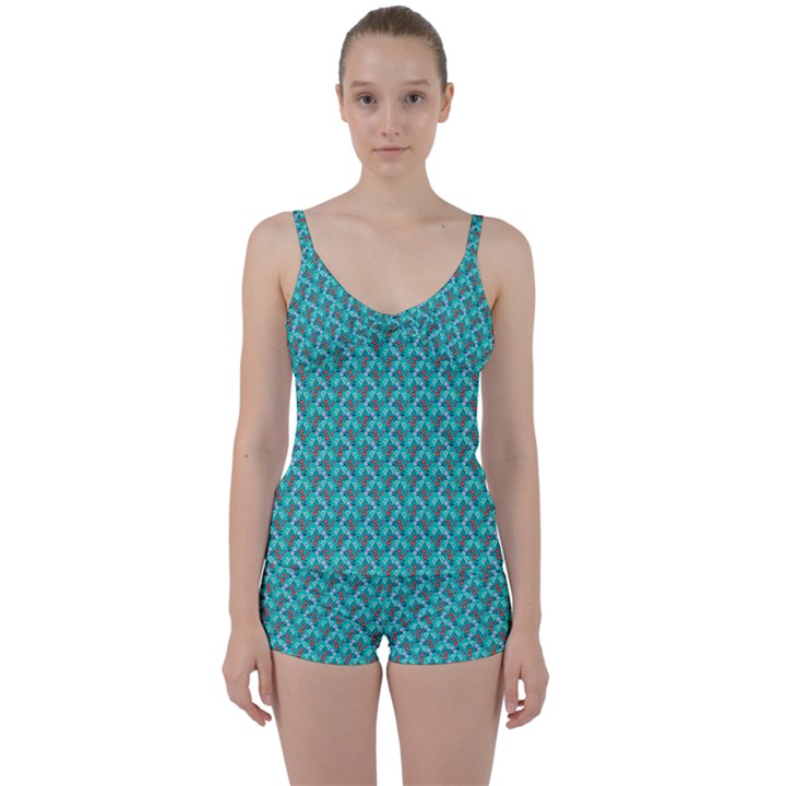 Digital Illusion Tie Front Two Piece Tankini