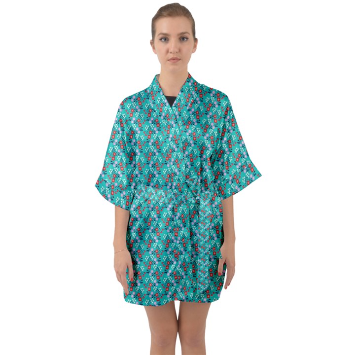 Digital Illusion Half Sleeve Satin Kimono 