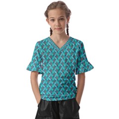 Digital Illusion Kids  V-neck Horn Sleeve Blouse