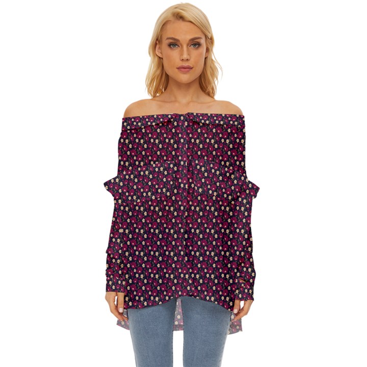 Garden Wall Off Shoulder Chiffon Pocket Shirt