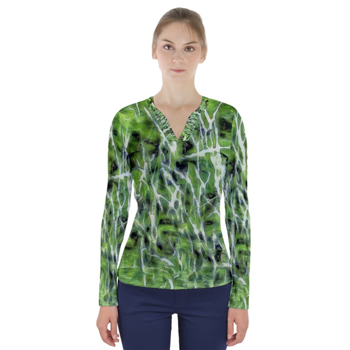 Green desire V-Neck Long Sleeve Top