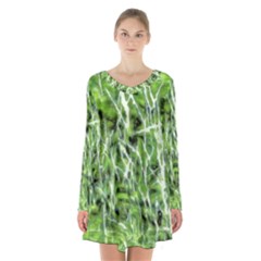 Green Desire Long Sleeve Velvet V-neck Dress by DimitriosArt