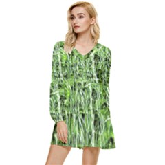 Green Desire Tiered Long Sleeve Mini Dress