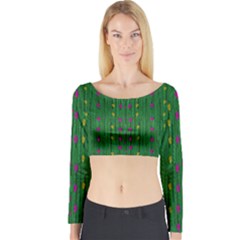 Forest Tulips Groowing To Reach The Divine Sky Pop-culture Long Sleeve Crop Top by pepitasart