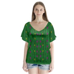 Forest Tulips Groowing To Reach The Divine Sky Pop-culture V-neck Flutter Sleeve Top by pepitasart