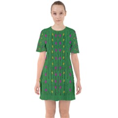 Forest Tulips Groowing To Reach The Divine Sky Pop-culture Sixties Short Sleeve Mini Dress by pepitasart