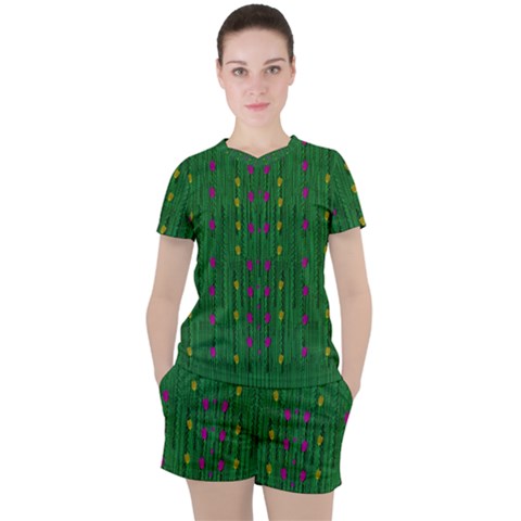 Forest Tulips Groowing To Reach The Divine Sky Pop-culture Women s Tee And Shorts Set by pepitasart