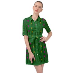 Forest Tulips Groowing To Reach The Divine Sky Pop-culture Belted Shirt Dress by pepitasart