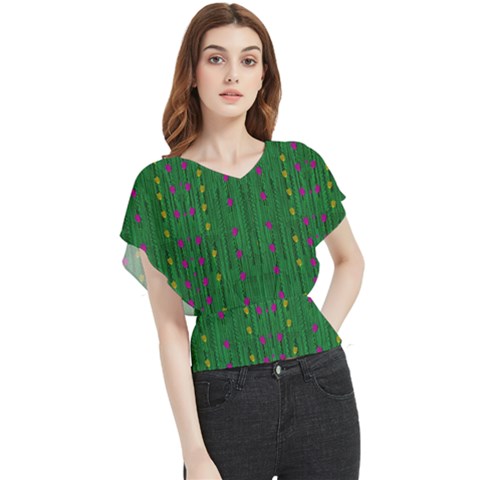 Forest Tulips Groowing To Reach The Divine Sky Pop-culture Butterfly Chiffon Blouse by pepitasart