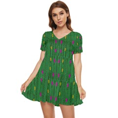 Forest Tulips Groowing To Reach The Divine Sky Pop-culture Tiered Short Sleeve Babydoll Dress by pepitasart