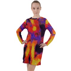 Requiem  Of The Lava  Stars Long Sleeve Hoodie Dress