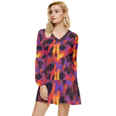 Requiem  Of The Lava  Stars Tiered Long Sleeve Mini Dress