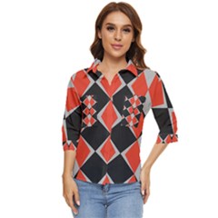 Abstract Pattern Geometric Backgrounds   Women s Quarter Sleeve Pocket Shirt