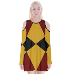 Abstract Pattern Geometric Backgrounds   Velvet Long Sleeve Shoulder Cutout Dress by Eskimos