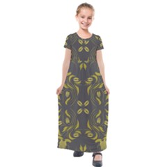 Folk Flowers Print Floral Pattern Ethnic Art Kids  Short Sleeve Maxi Dress by Eskimos