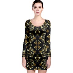 Folk Flowers Print Floral Pattern Ethnic Art Long Sleeve Bodycon Dress