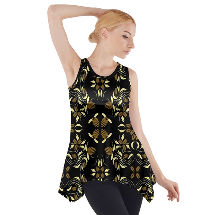 Folk flowers print Floral pattern Ethnic art Side Drop Tank Tunic