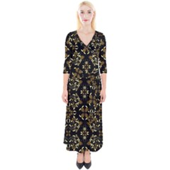 Folk flowers print Floral pattern Ethnic art Quarter Sleeve Wrap Maxi Dress