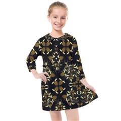 Folk Flowers Print Floral Pattern Ethnic Art Kids  Quarter Sleeve Shirt Dress by Eskimos