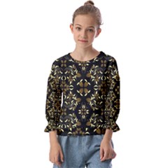 Folk Flowers Print Floral Pattern Ethnic Art Kids  Cuff Sleeve Top