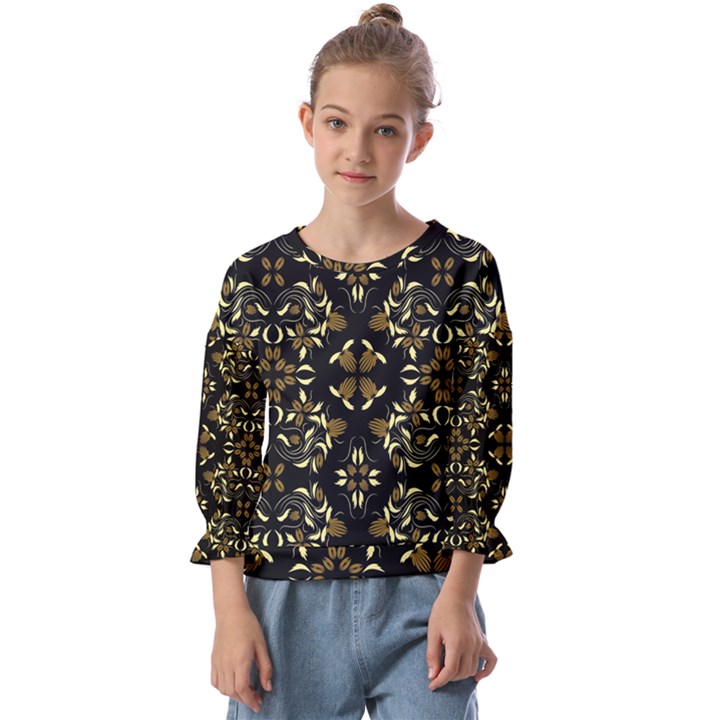 Folk flowers print Floral pattern Ethnic art Kids  Cuff Sleeve Top