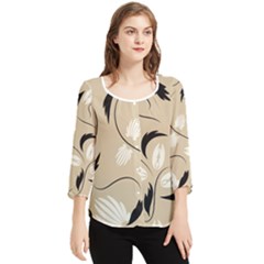 Folk Flowers Print Floral Pattern Ethnic Art Chiffon Quarter Sleeve Blouse by Eskimos