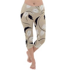 Folk Flowers Print Floral Pattern Ethnic Art Lightweight Velour Capri Yoga Leggings by Eskimos