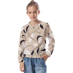 Folk Flowers Print Floral Pattern Ethnic Art Kids  Long Sleeve Tee With Frill 