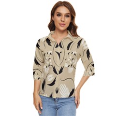 Folk Flowers Print Floral Pattern Ethnic Art Women s Quarter Sleeve Pocket Shirt